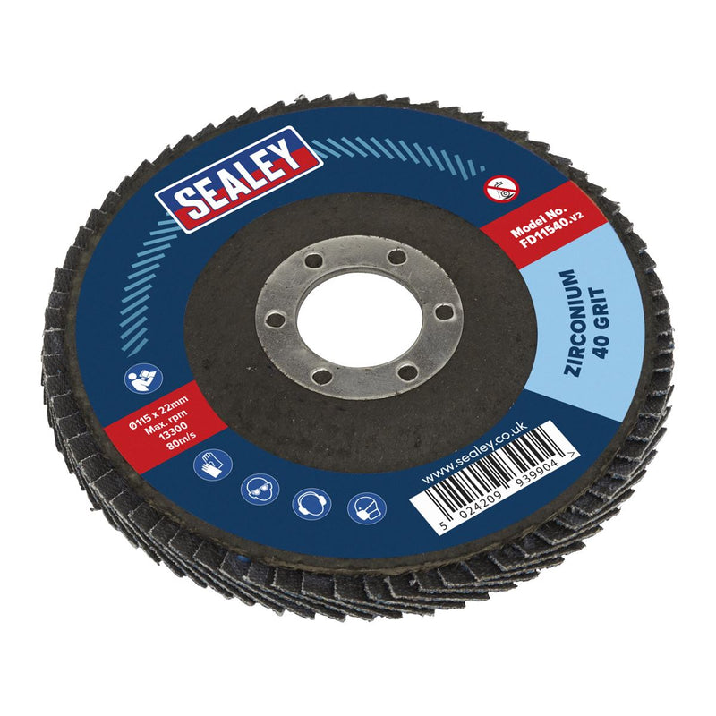 Sealey Flap Disc Zirconium115mm22mm Bore 40Grit FD11540 Sealey - Dynamic Drive