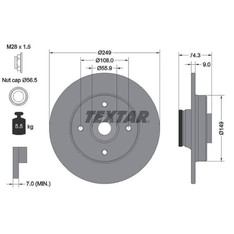 Textar 2 x Solid Rear Brake Discs 92194103-x2