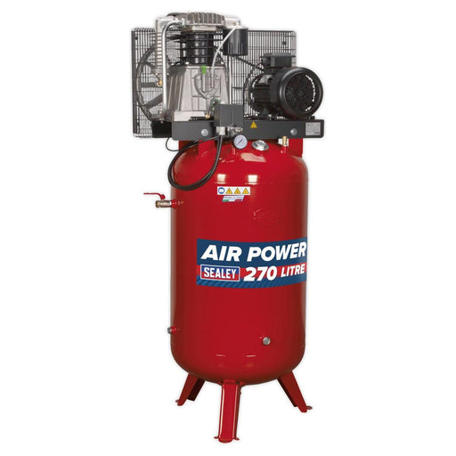 270L Vertical Belt Drive Air Compressor with Cast Cylinders 7.5hp 3ph 2-Stage Sealey - NN4 Online 