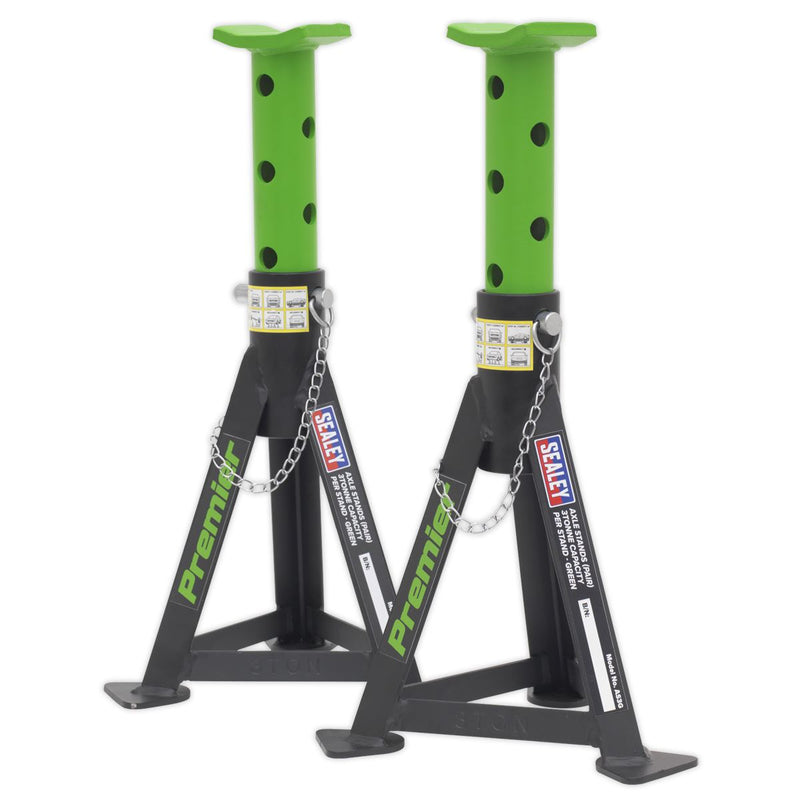 Sealey AXLe Stands (Pair) 3 Tonne Capacity per Stand Green AS3G Sealey - Dynamic Drive