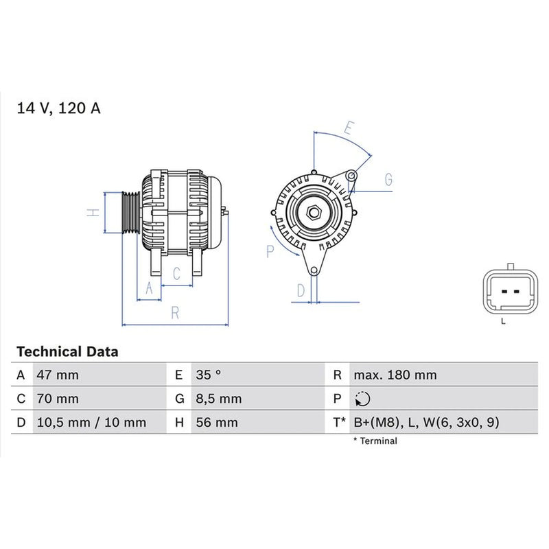 Bosch Car Alternator 12V 0 986 043 091