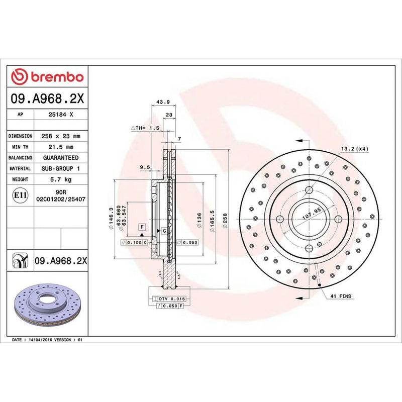 Brembo 2 x Perforated/Vented Front Brake Discs 09.A968.2X-x2