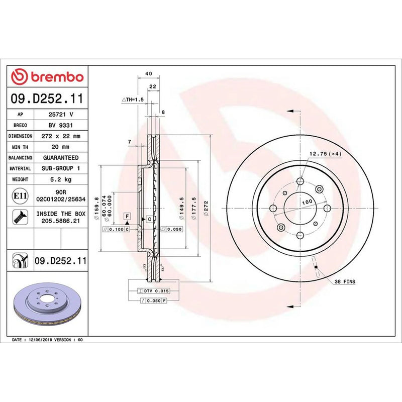Brembo 2 x Internally Vented Brake Discs fits Suzuki Swift III 2010-2017 1.2 1.3