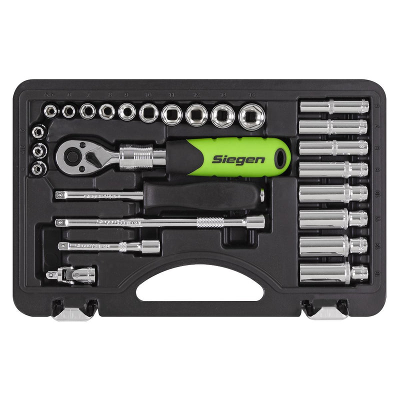 Siegen Socket Set Extending Ratchet 1/4"Sq Drive 26pc S01286 Siegen - Dynamic Drive