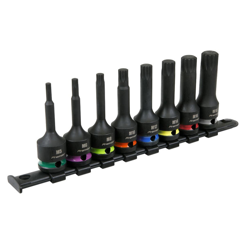 Sealey Premier Premier Spline Impact Socket Bit Set 1/2"Sq Drive 8pc AK56004 Sealey Premier - Dynamic Drive