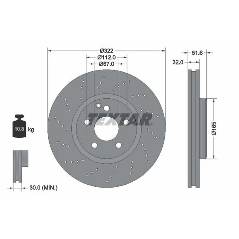 Textar 2 x Perforated Front Brake Discs 92277705-x2
