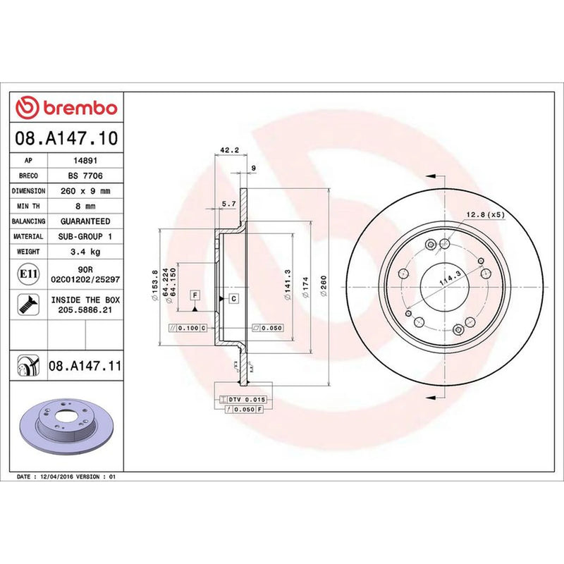 Brembo Front & Rear Brake Discs & Pads fits Honda Civic VIII 2005-2012 1.6 1.8