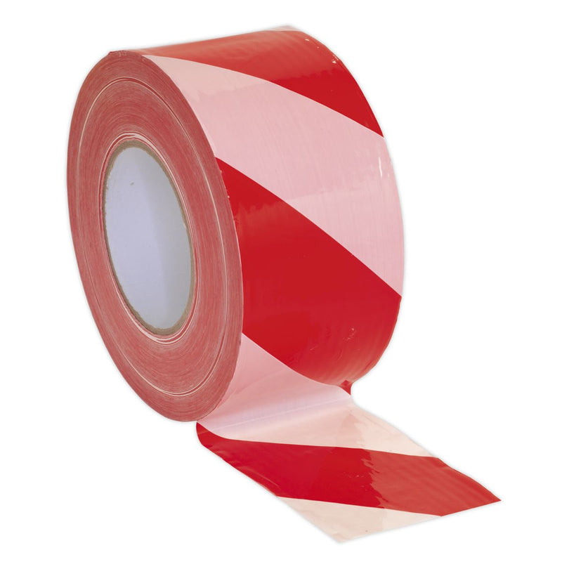 Sealey Hazard Barrier Tape 80mm x 100m Red/White Non-Adhesive BTRW Sealey  - Dynamic Drive