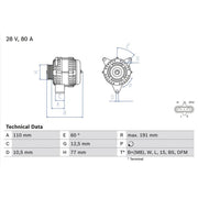 Bosch Car Alternator 12V 0 986 042 380
