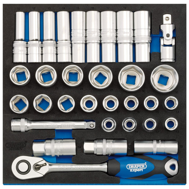 Draper Socket Set in 1/2 Drawer EVA Insert Tray, 1/2" (33 Piece) 63535 Draper - Dynamic Drive
