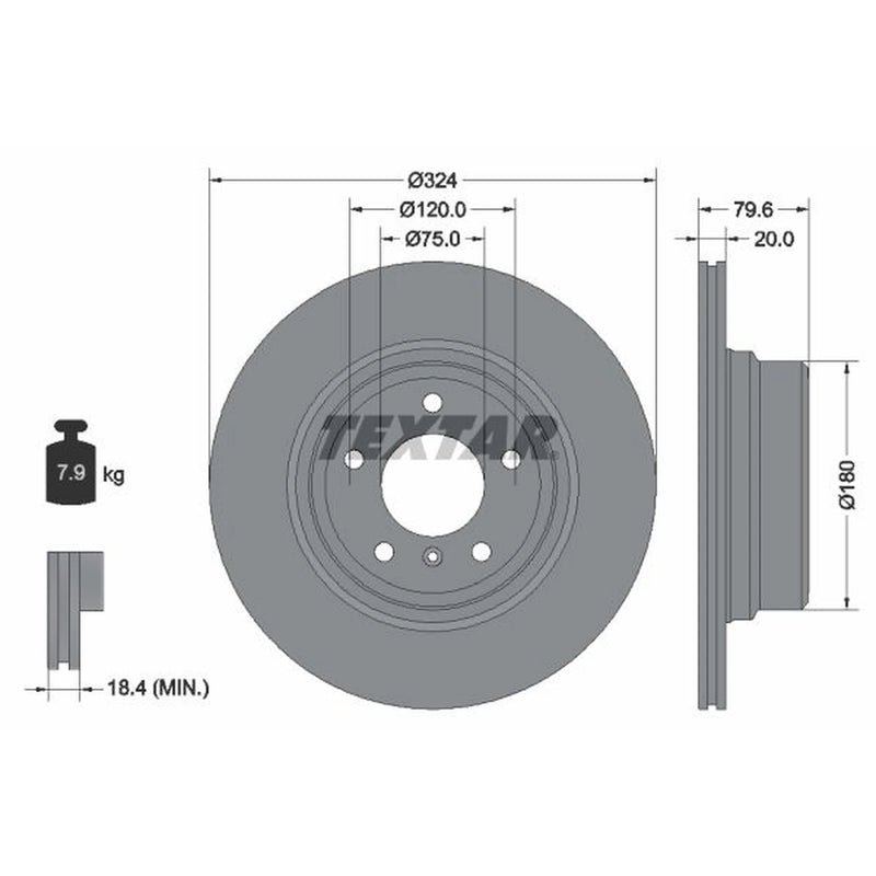 Textar 2 x Externally Vented Brake Discs 92146303