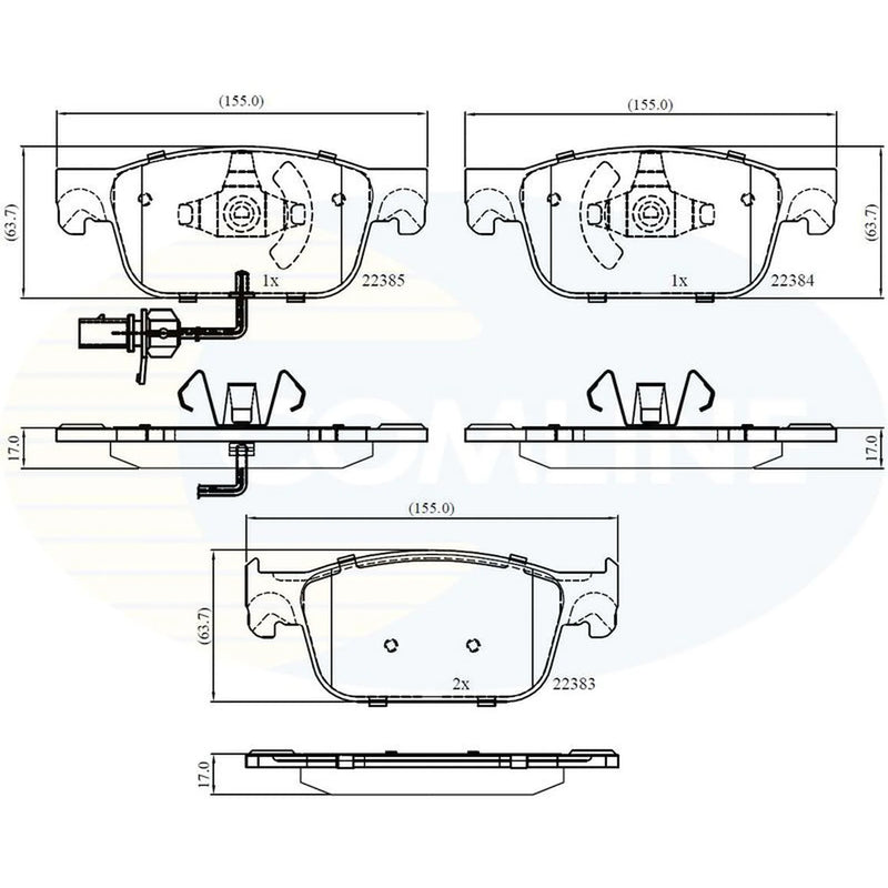 Comline 4 x Front Brake Pad Set fits Audi A4 Allroad B9 2016-2020 2.0