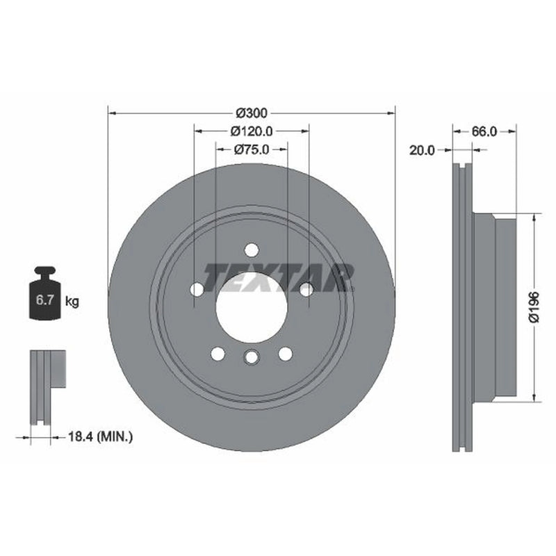 Textar 2 x Vented Rear Brake Discs 92154903-x2