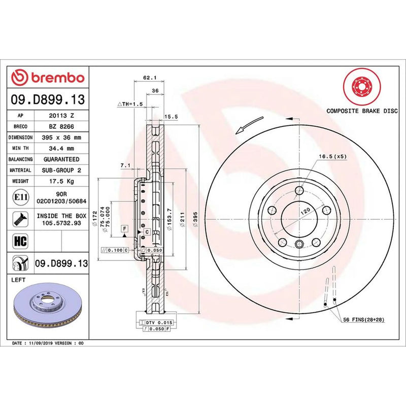 Brembo 2 x Front Aluminium Brake Disc Hub Brake Discs 09.D899.13