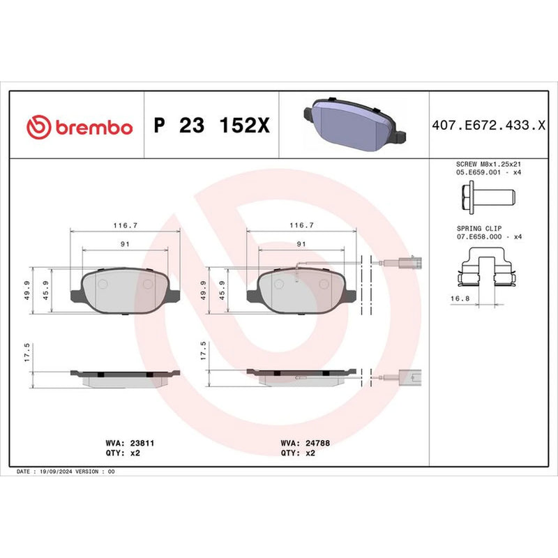 Brembo Rear Brake Pad Set fits Alfa Romeo Giulietta 2010-2020 1.4 1.6 1.8 2.0