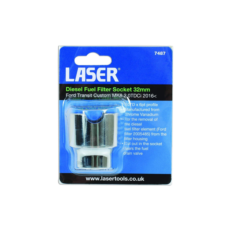 Laser Diesel Fuel Filter Socket 1/2"D 32mm 7487 Laser - Dynamic Drive