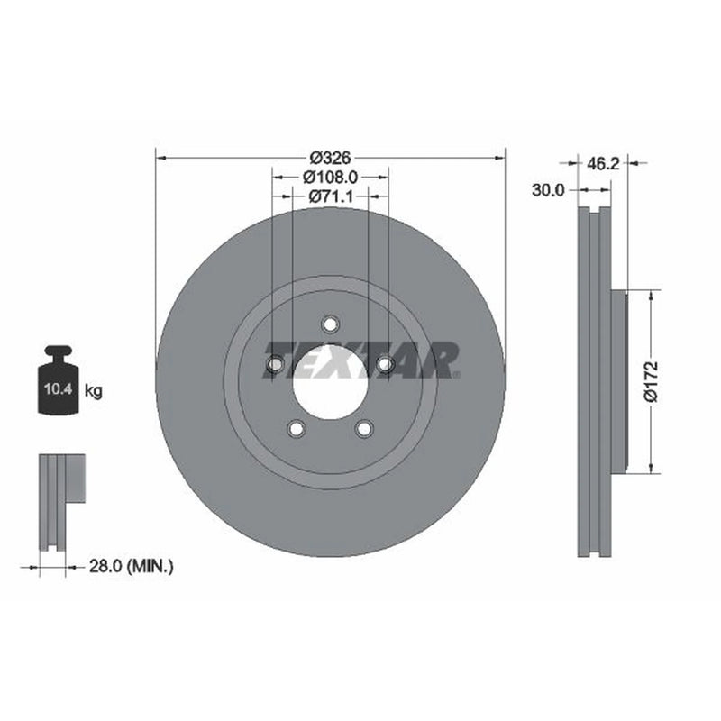 Textar 2 x Vented Front Brake Discs 92173505-x2