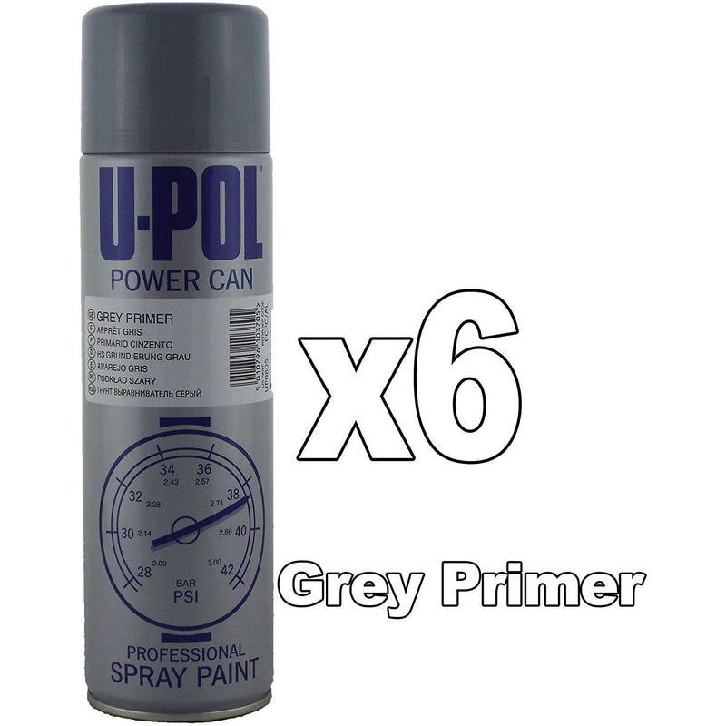 6 x U-Pol Power Can GREY PRIMER Paint 500ml Car Spray Aerosol U-Pol - Dynamic Drive