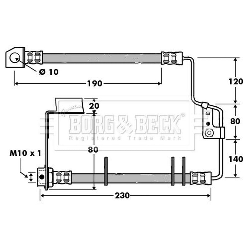 Borg & Beck Brake Hydraulic Hose Line Rear Right BBH7416