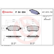 Brembo 4 x Rear Brake Pad Set fits Chrysler Sebring 2007-2010 2.0 2.4