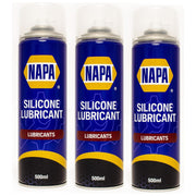 3x NAPA Silicone Lubricant Aerosol Spray Grease Can Water Resistant 500ml NAPA - Dynamic Drive