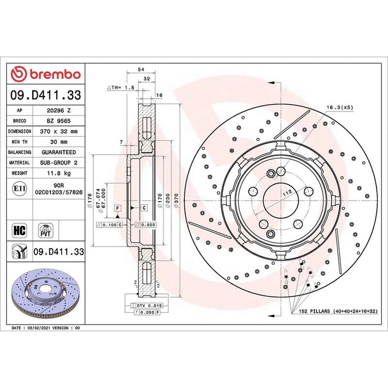 Brembo 2 x Aluminium Brake Disc Hub Brake Discs fits Mercedes-Benz Gle 2019-2023