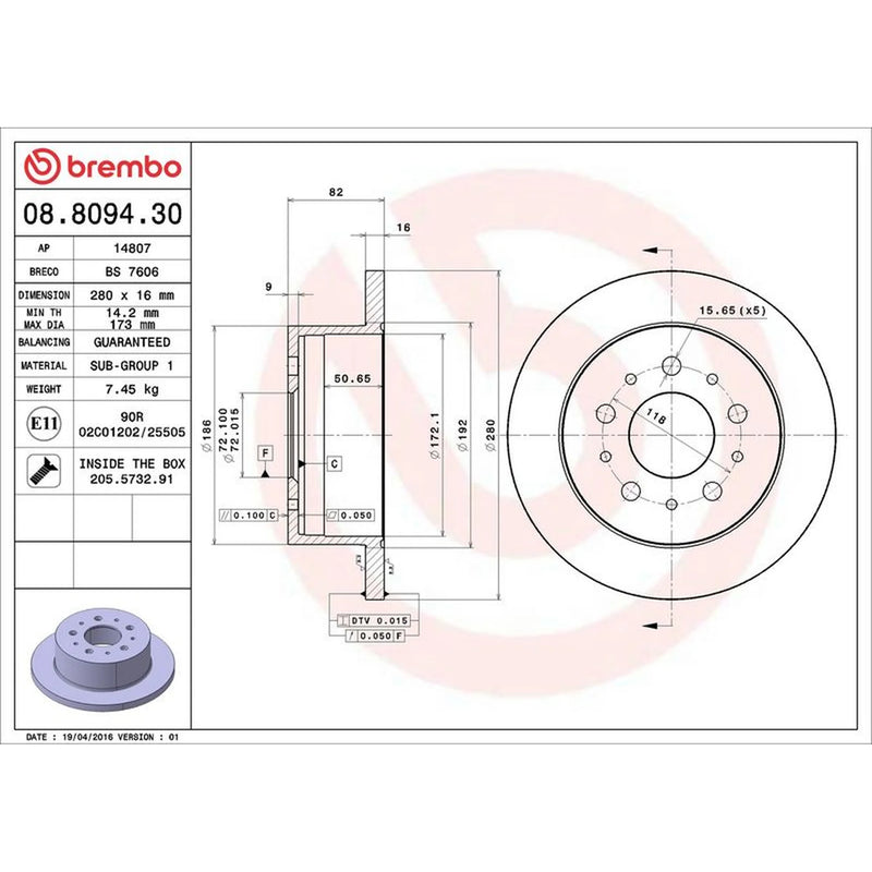 Brembo Rear Brake Solid Discs & Pads fits Ford Transit V363 Bus 2016-2024 2.0