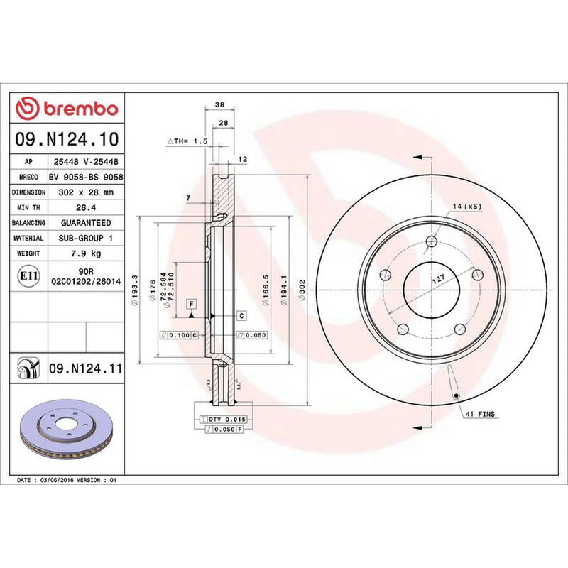 Brembo Front Brake Internally Vented Discs & Pads fits Dodge Journey 2009 on 2.4