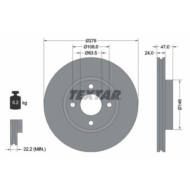 Textar 2 x Externally Vented Front Brake Discs 92075400-x2