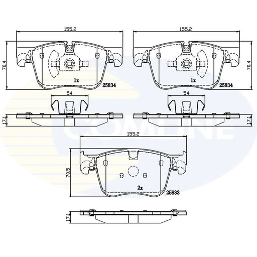 Comline 4 x Front Brake Pad Set fits Citroën Berlingo 2018-2019 1.2 1.5