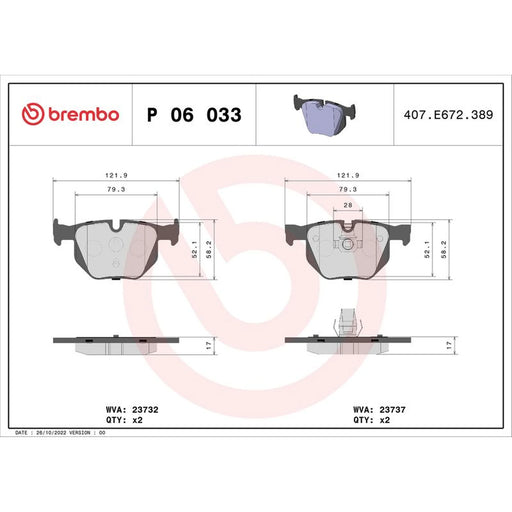 Brembo 4 x Rear Brake Pad Set fits BMW 5 2001-2010