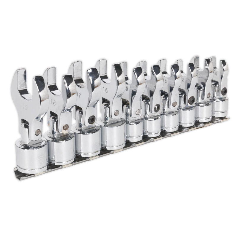 Sealey Flexible Crow's Foot Open-End Spanner Set 10pc 3/8"Sq Drive Metric S01043 Siegen by Sealey - Dynamic Drive