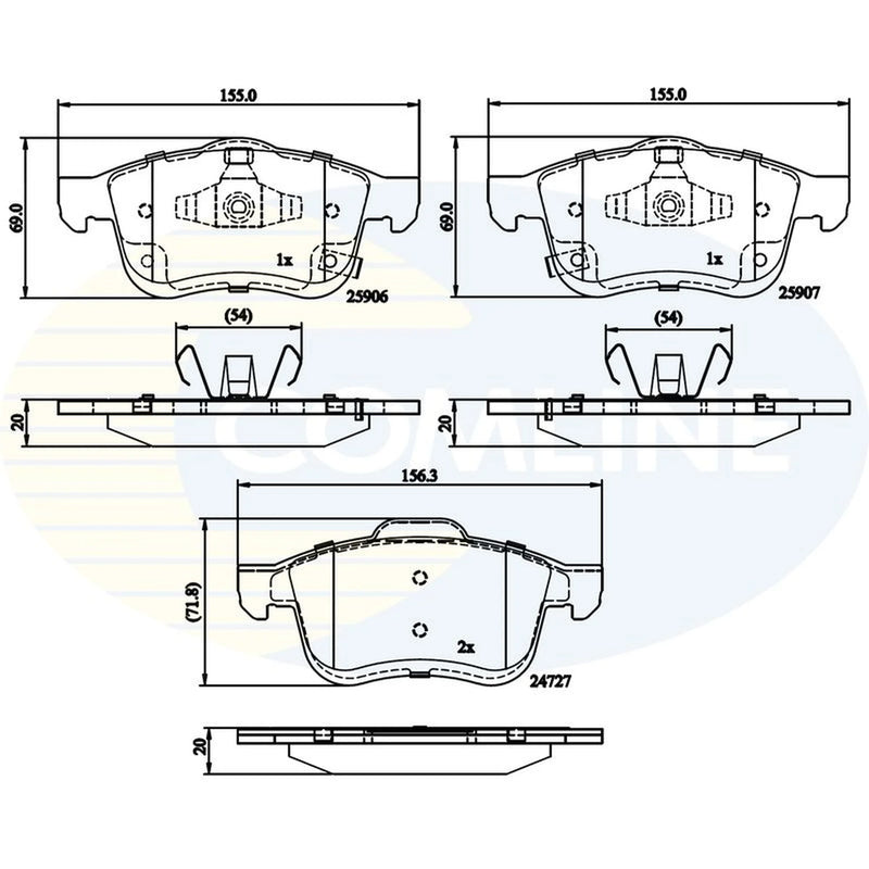 Comline 4 x Front Brake Pad Set fits Fiat 500L 2012-2018 1.3 1.4 1.6