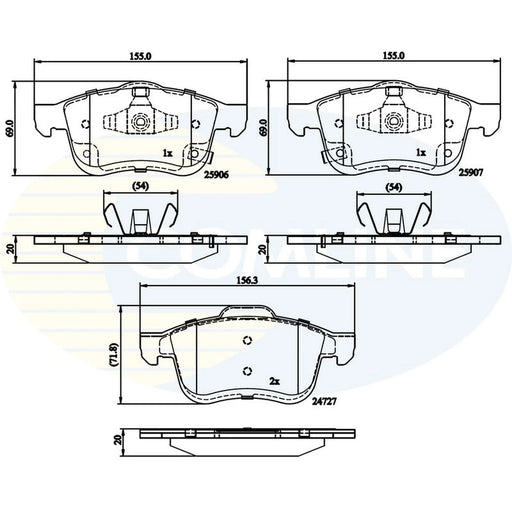 Comline 4 x Front Brake Pad Set fits Fiat 500L 2012-2018 1.3 1.4 1.6