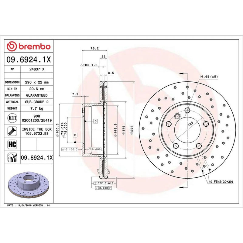 Brembo Xtra 2 x Perforated/Vented Brake Discs fits BMW 5 1995-2004