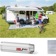 Fiamma F45S 425cm Awning Polar White Case Royal Blue Fabric Motorhome Caravan Fiamma  - Dynamic Drive