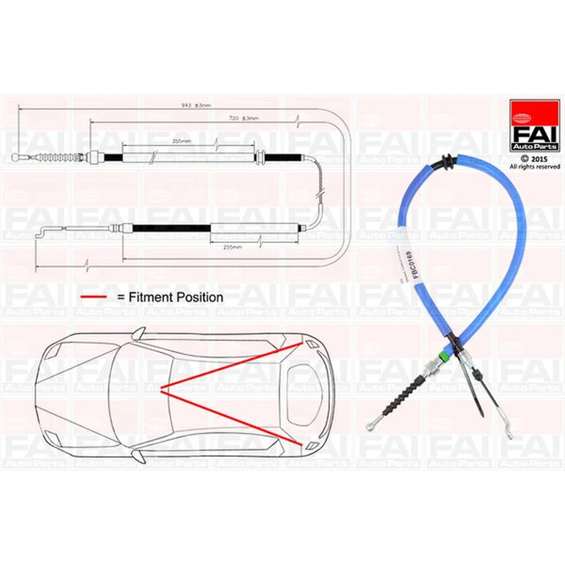 FAI Handbrake Cable Left Rear fits VW Transporter 1990-2003 1.9 2.0 2.4 2.5 2.8