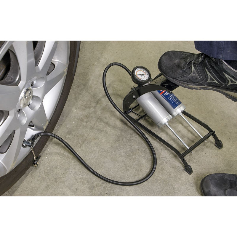 Sealey Foot Pump Twin Barrel FP4 Sealey - Dynamic Drive