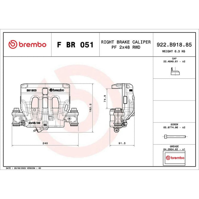 Brembo Brake Caliper Assembly Front Right fits Mercedes-Benz V-Class 2015 on