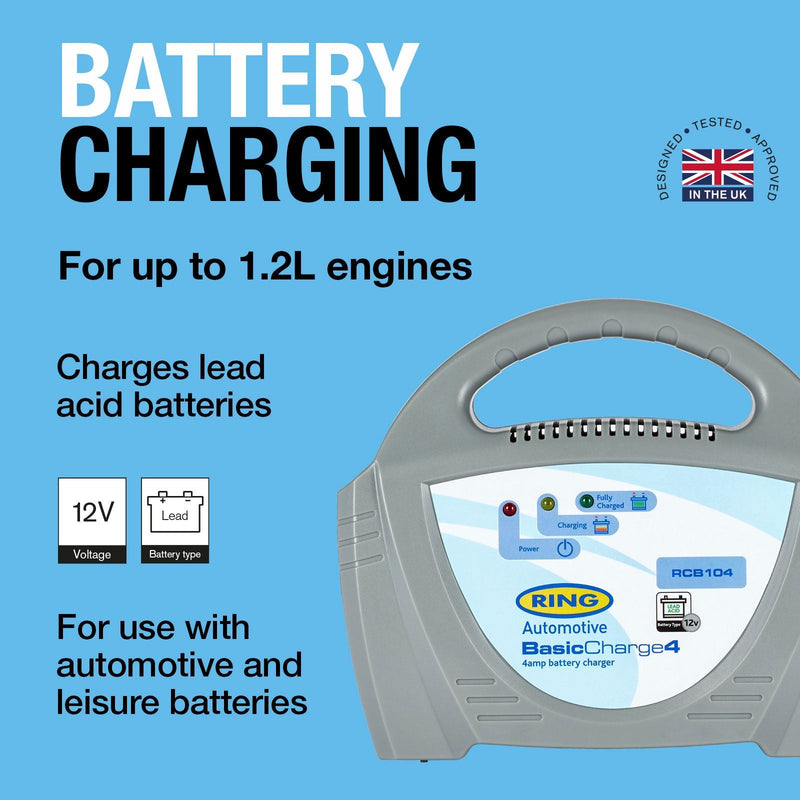 Ring Automotive RCB104 Ring , 4A Battery Charger, 12V Lead Acid, Vehicles up to Ring Automotive - Dynamic Drive