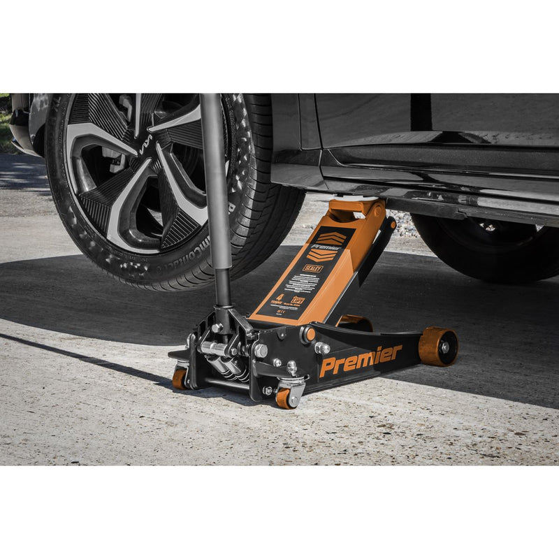 Premier Low Profile Trolley Jack with Rocket Lift 4 Tonne - Orange Sealey Premier - Dynamic Drive