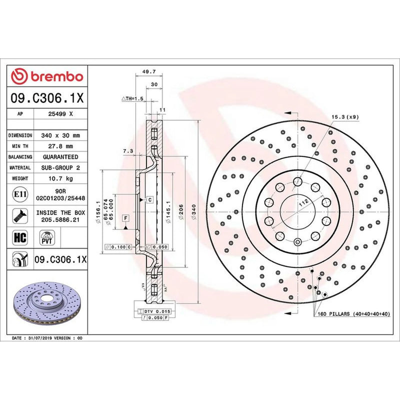 Brembo 2 x Perforated/Vented Front Brake Discs 09.C306.1X-x2
