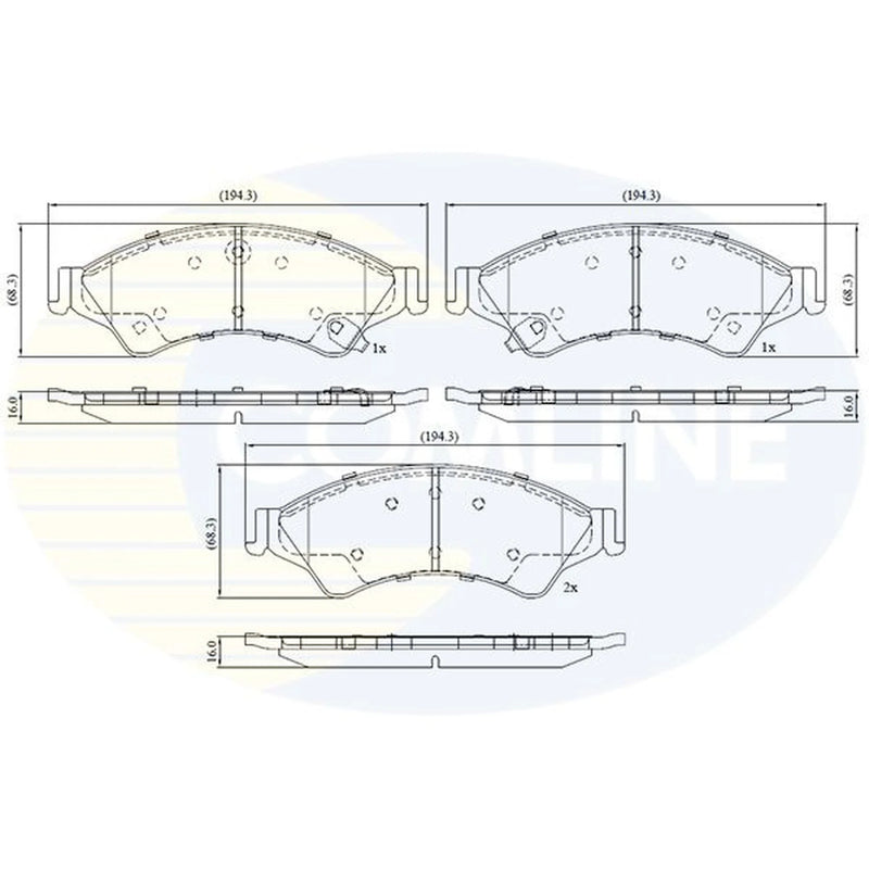 Comline 4 x Front Brake Pad Set fits Ford Ranger 2011 on 2.2 3.2