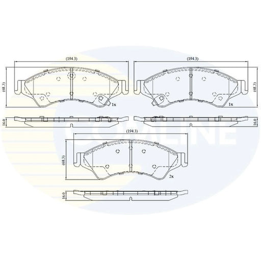 Comline 4 x Front Brake Pad Set fits Ford Ranger 2011 on 2.2 3.2