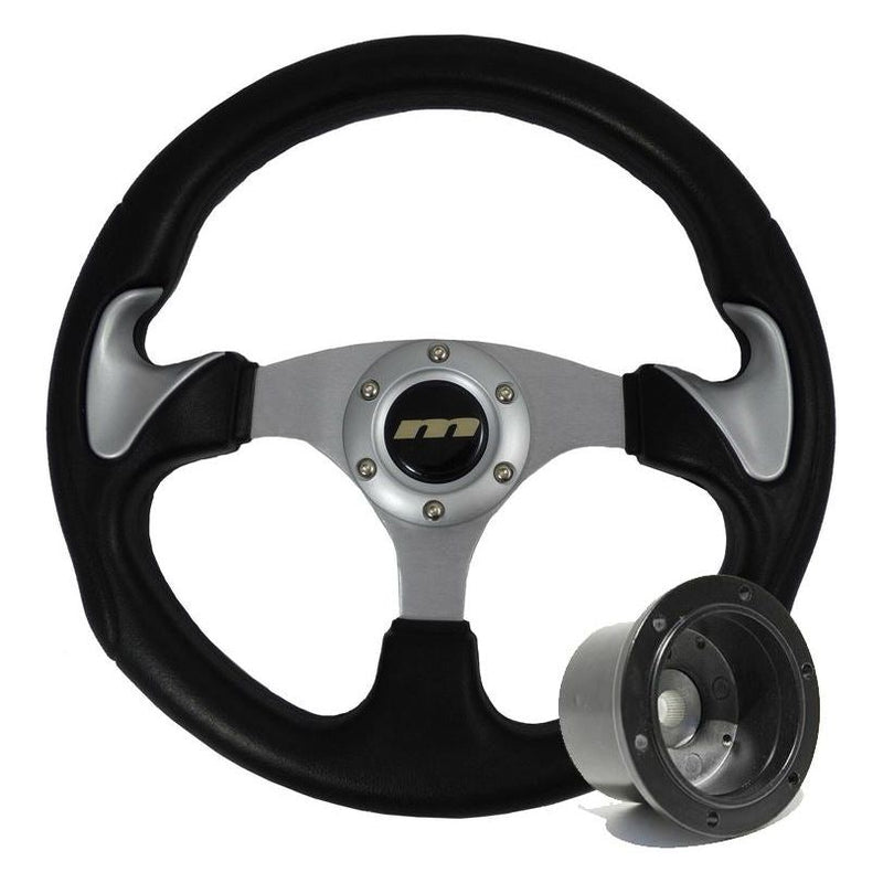 320mm Black /Silver Moulded Steering Wheel + Boss fits Vauxhall Corsa 85>94 Mountney Classic  - Dynamic Drive
