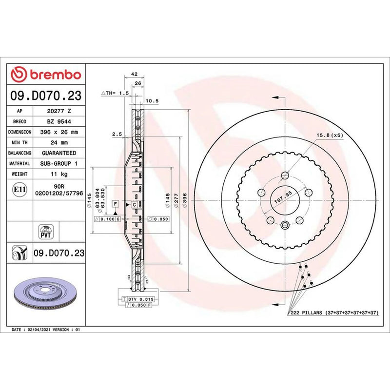 Brembo 2 x Steel Rear Brake Disc Hub Brake Discs 09.D070.23-x2