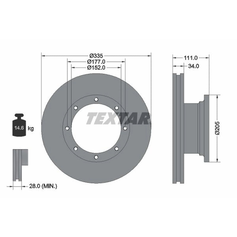 Textar 2 x Internally Vented Brake Discs 93102400