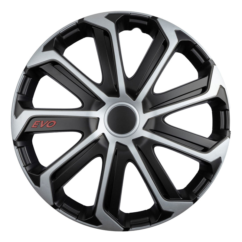 Evo Black/Silver 15" Alloy Look Multi-Spoke Wheel Trims Hub Caps Covers Verscao  - Dynamic Drive