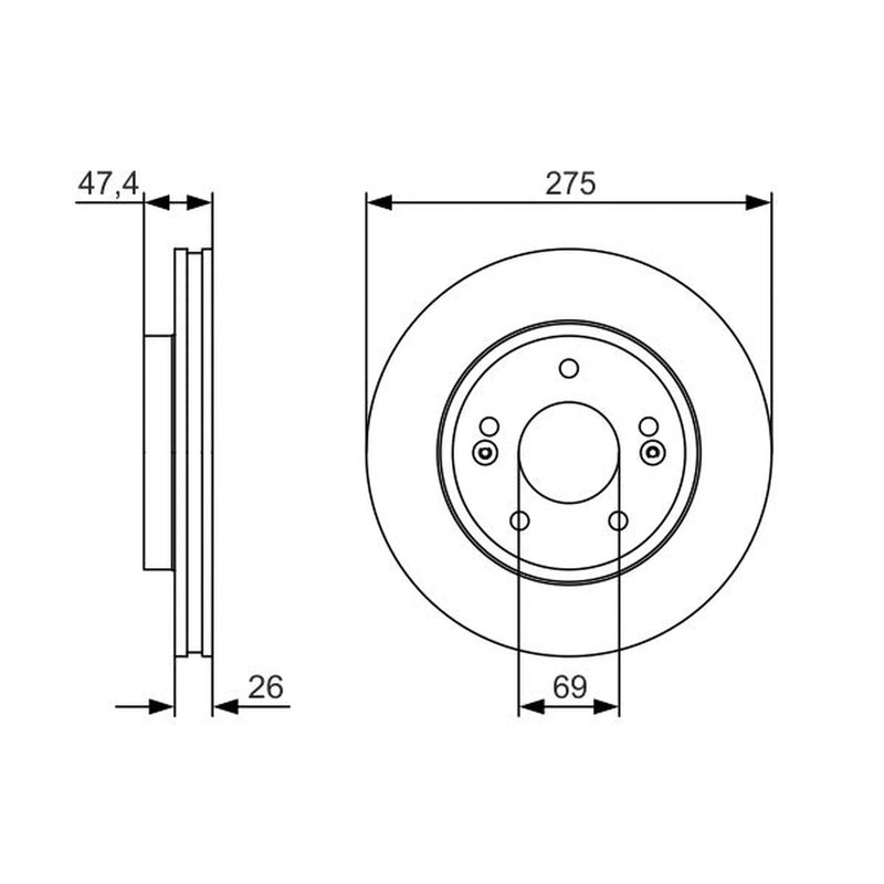 Bosch 2 x Vented Brake Discs fits Hyundai Elantra IV 2006-2011 1.6