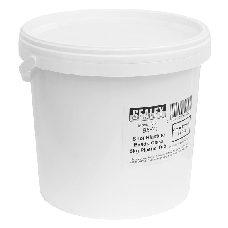 Sealey Shot Blasting Beads Glass 5kg Plastic Tub B5KG Sealey - Dynamic Drive